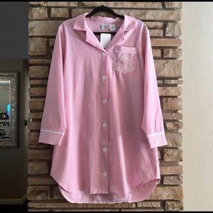 NWT pink seersucker nightshirt with CSM monogram
